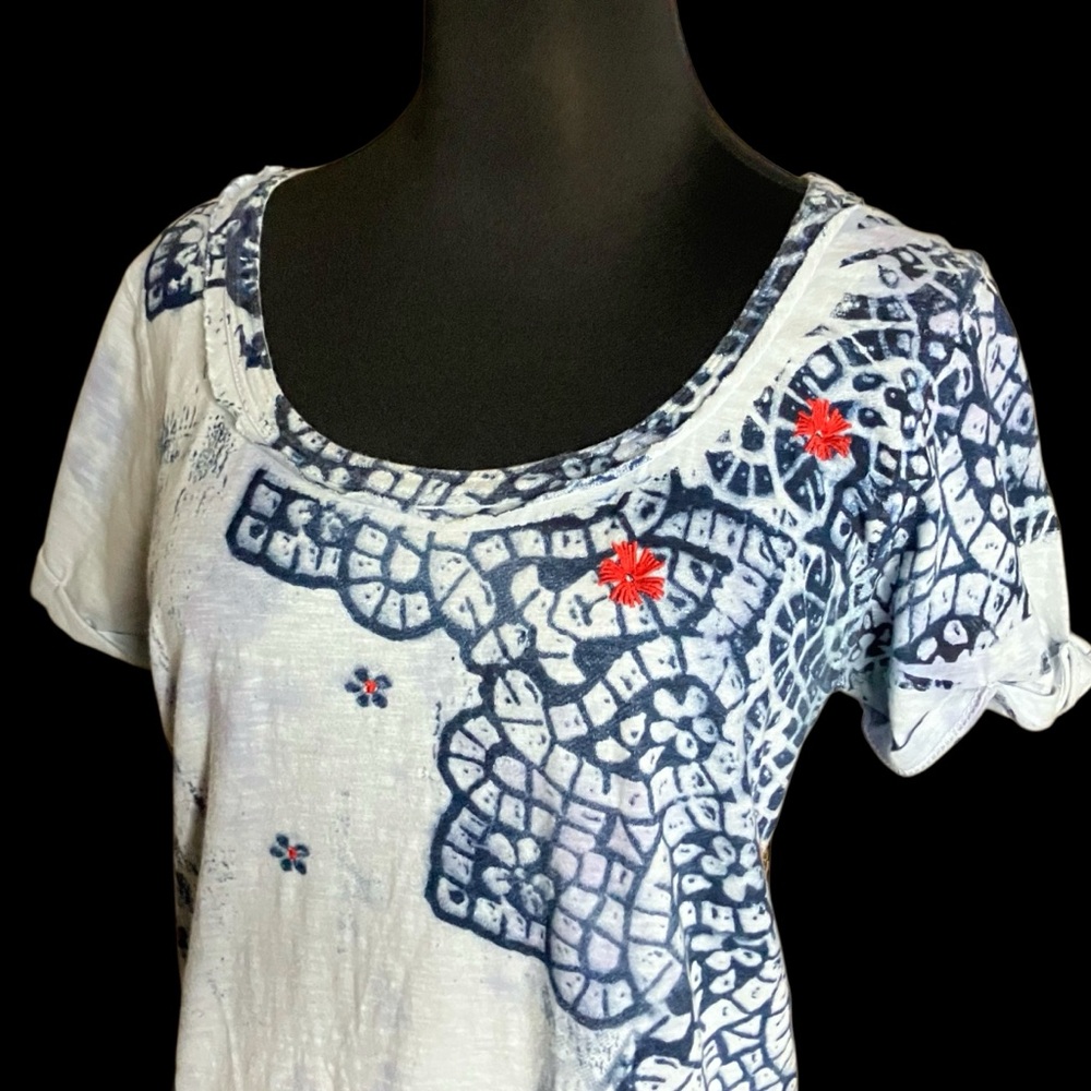 Lucky Brand Tee Womens Patterned Embroidery Floral Size Large - Picture 5 of 9